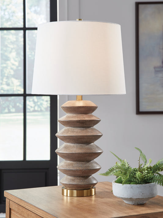 Pines Furniture Outlet - Ashley Furniture - Jyllyard Lighting - Poly Table Lamp (1/CN) / Brown/Gold Finish - L235944