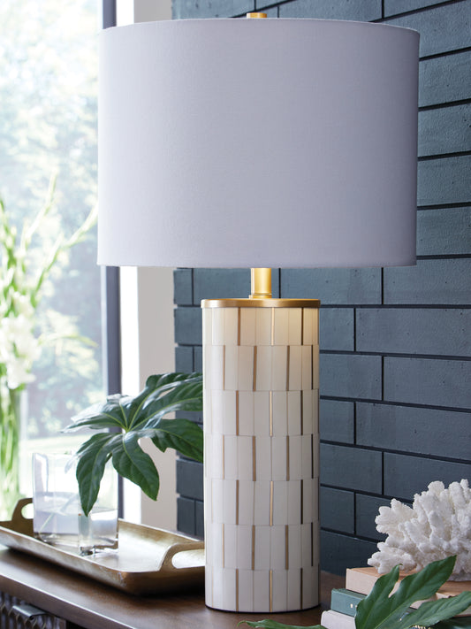Pines Furniture Outlet - Ashley Furniture - Faridworth Lighting - Poly Table Lamp (1/CN) / White/Gold Finish - L235954