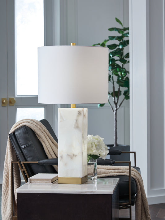 Pines Furniture Outlet - Ashley Furniture - Linderfield Lighting - Alabaster Table Lamp (1/CN) / White/Gold Finish - L429094