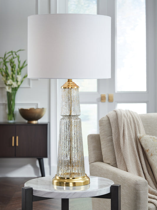 Pines Furniture Outlet - Ashley Furniture - Bakersboro Lighting - Glass Table Lamp (1/CN) / Clear/Gold Finish - L430884