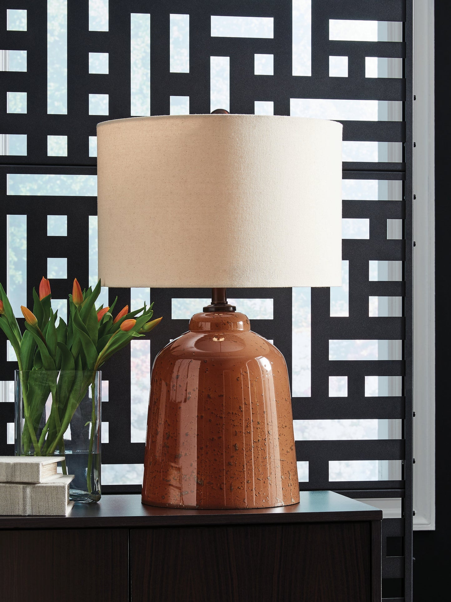 Pines Furniture Outlet - Ashley Furniture - Aaleahya Lighting - Glass Table Lamp (1/CN) / Rust - L430904