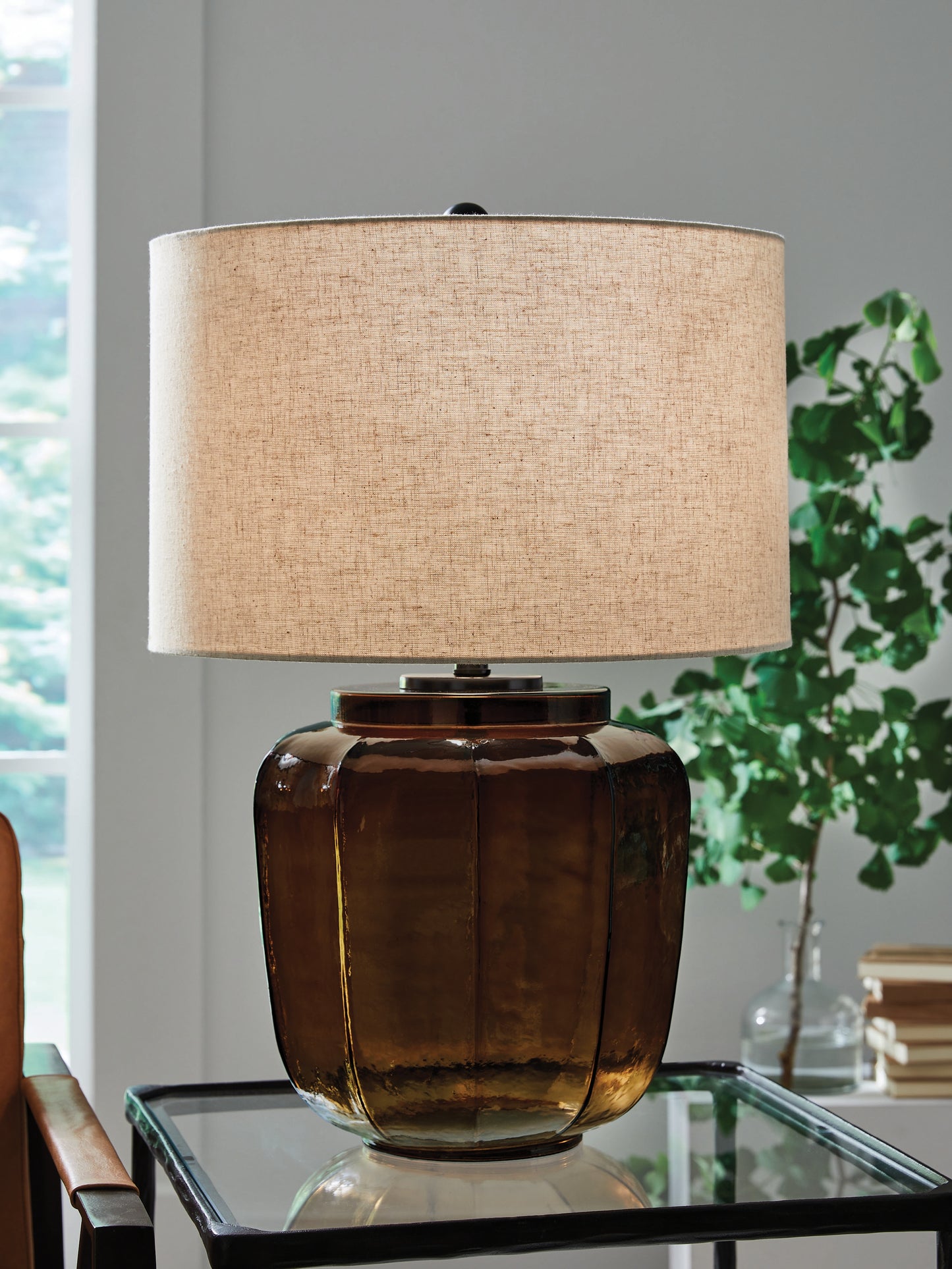 Pines Furniture Outlet - Ashley Furniture - Bainmore Lighting - Glass Table Lamp (1/CN) / Amber - L430914