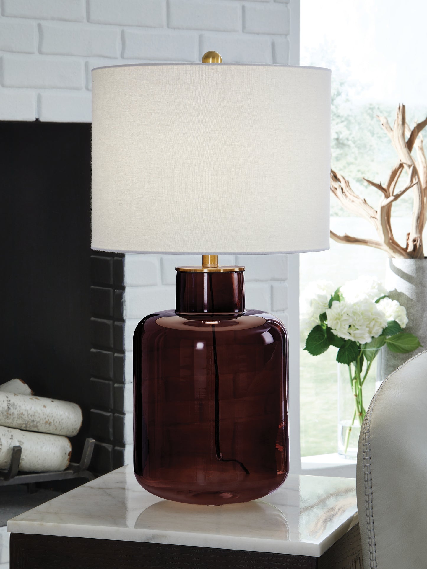 Pines Furniture Outlet - Ashley Furniture - Mette Lighting - Glass Table Lamp (1/CN) / Brown/Gold Finish - L430924