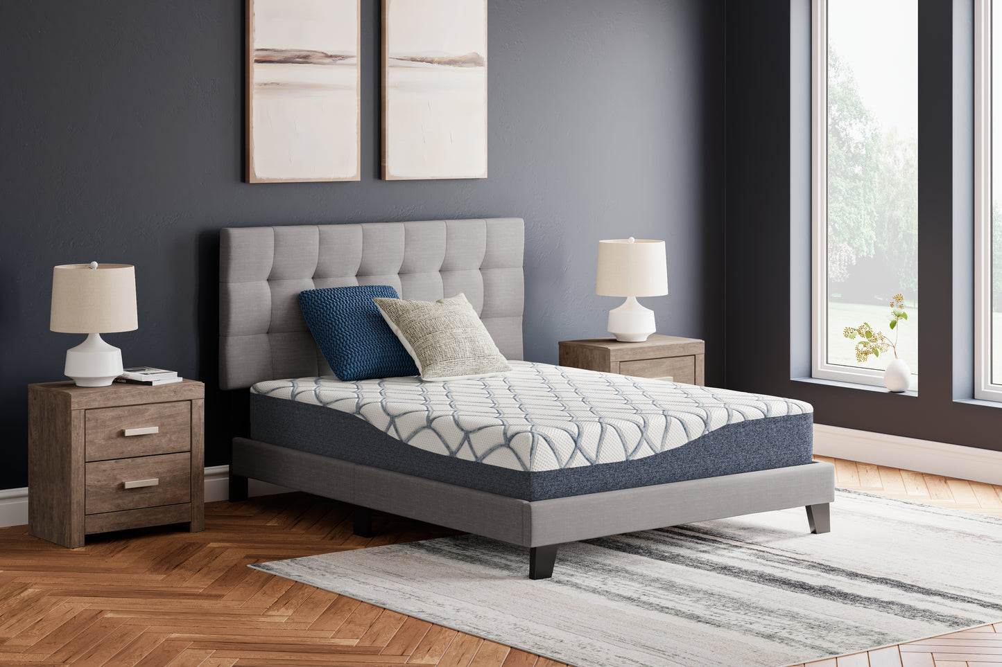 Pines Furniture Outlet - Ashley Furniture - 10 Inch Chime Elite 2.0 Mattresses - Queen / White/Blue - M42531