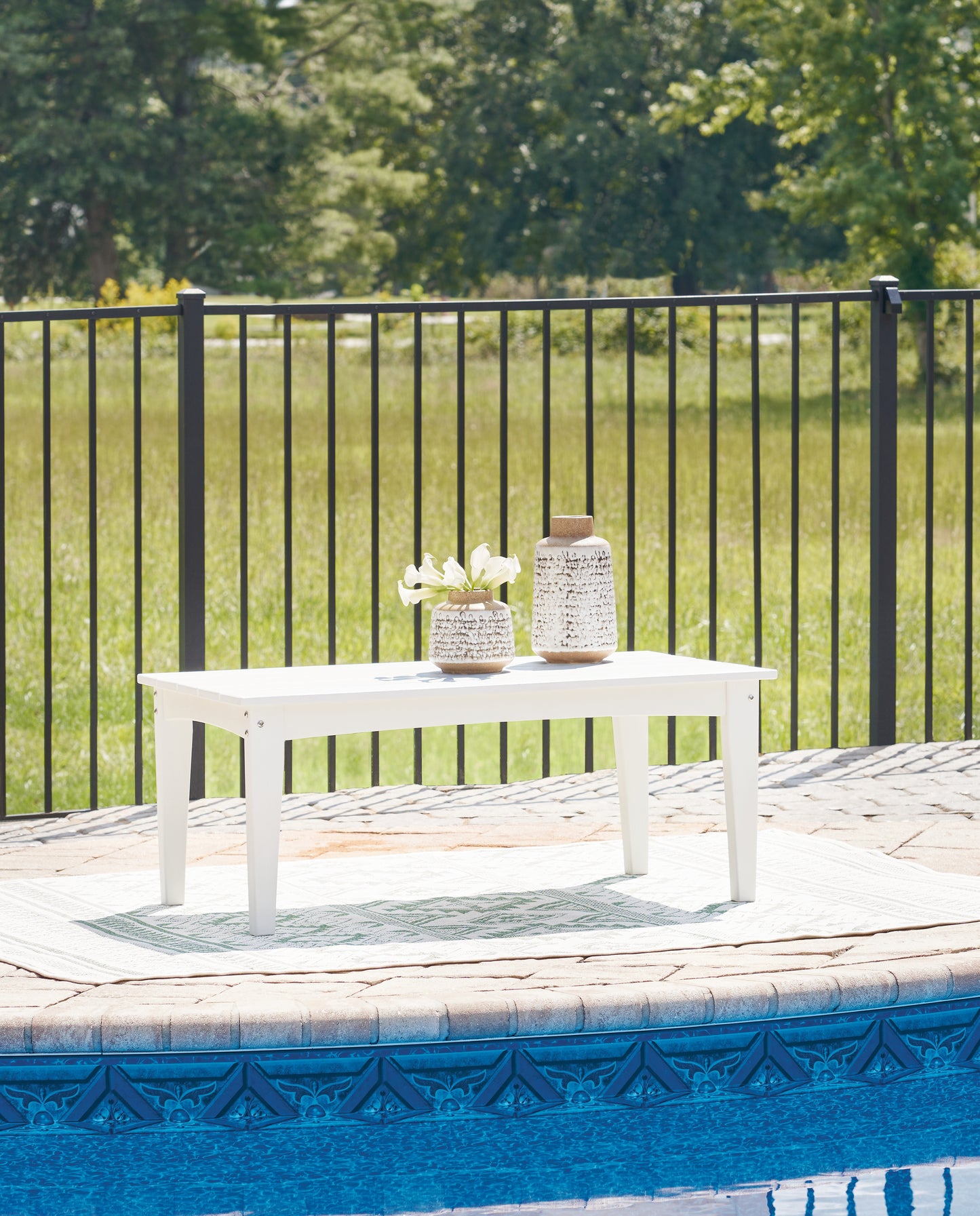 Pines Furniture Outlet - Ashley Furniture - Hyland wave Outdoor - Rectangular Cocktail Table / White - P111-701
