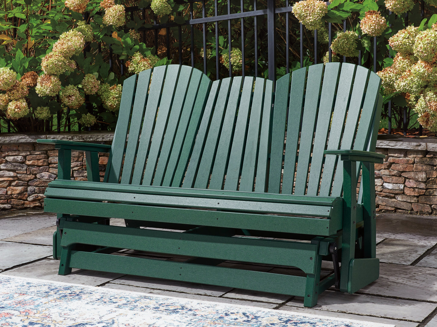 Pines Furniture Outlet - Ashley Furniture - Shell Beach Outdoor - Loveseat Glider / Green - PCP115-835
