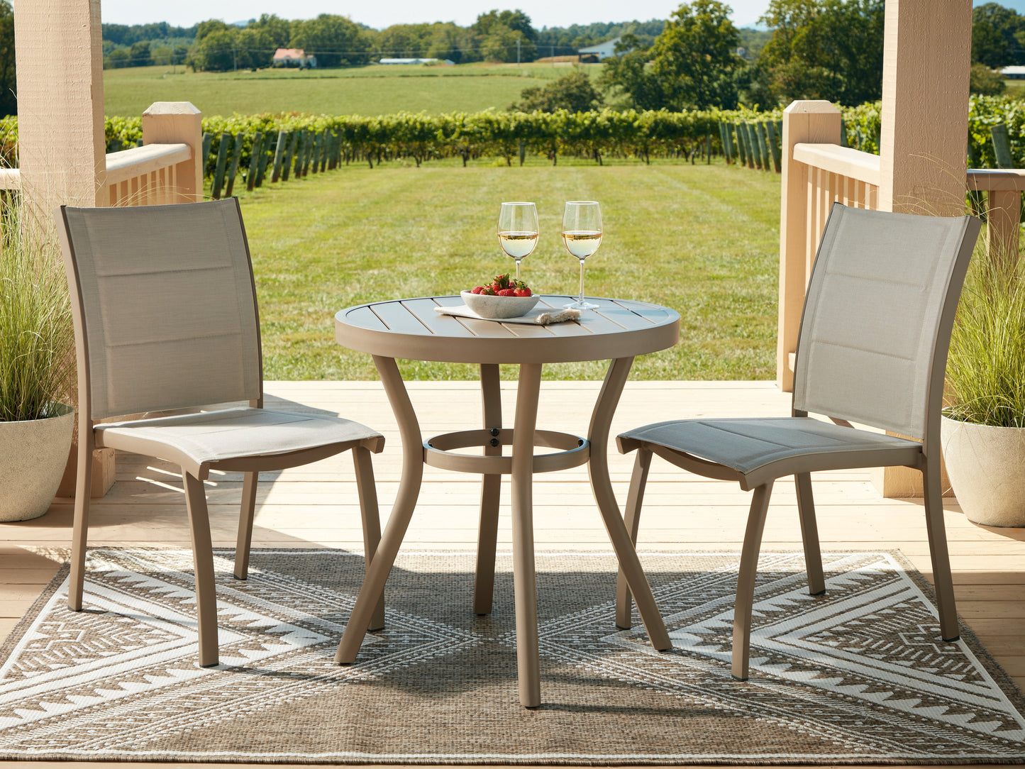 Pines Furniture Outlet - Ashley Furniture - Mission Beach Outdoor - Chairs w/Table Set (3/CN) / Beige - PCP200-050