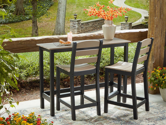 Pines Furniture Outlet - Ashley Furniture - Shoreline Beach Outdoor - Counter Table Set (3/CN) / Black/Beige - PCP221-113