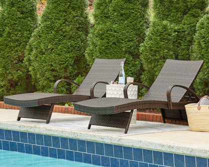 Pines Furniture Outlet - Ashley Furniture - Kantana Outdoor - Chaise Lounge (Set of 2) / Brown - P283-815