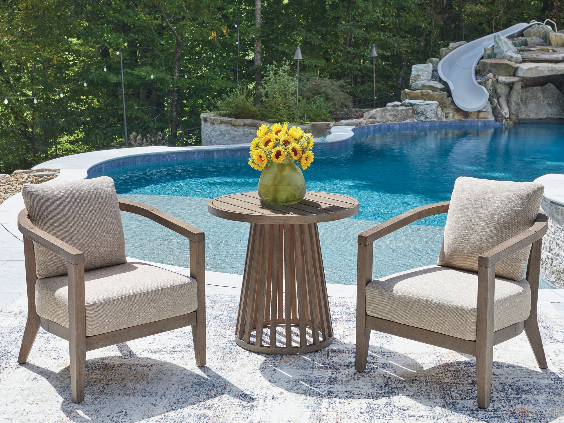 Pines Furniture Outlet - Ashley Furniture - Joy Lagoon Outdoor - Chairs w/CUSH/Table Set (3/CN) - PCP310-050
