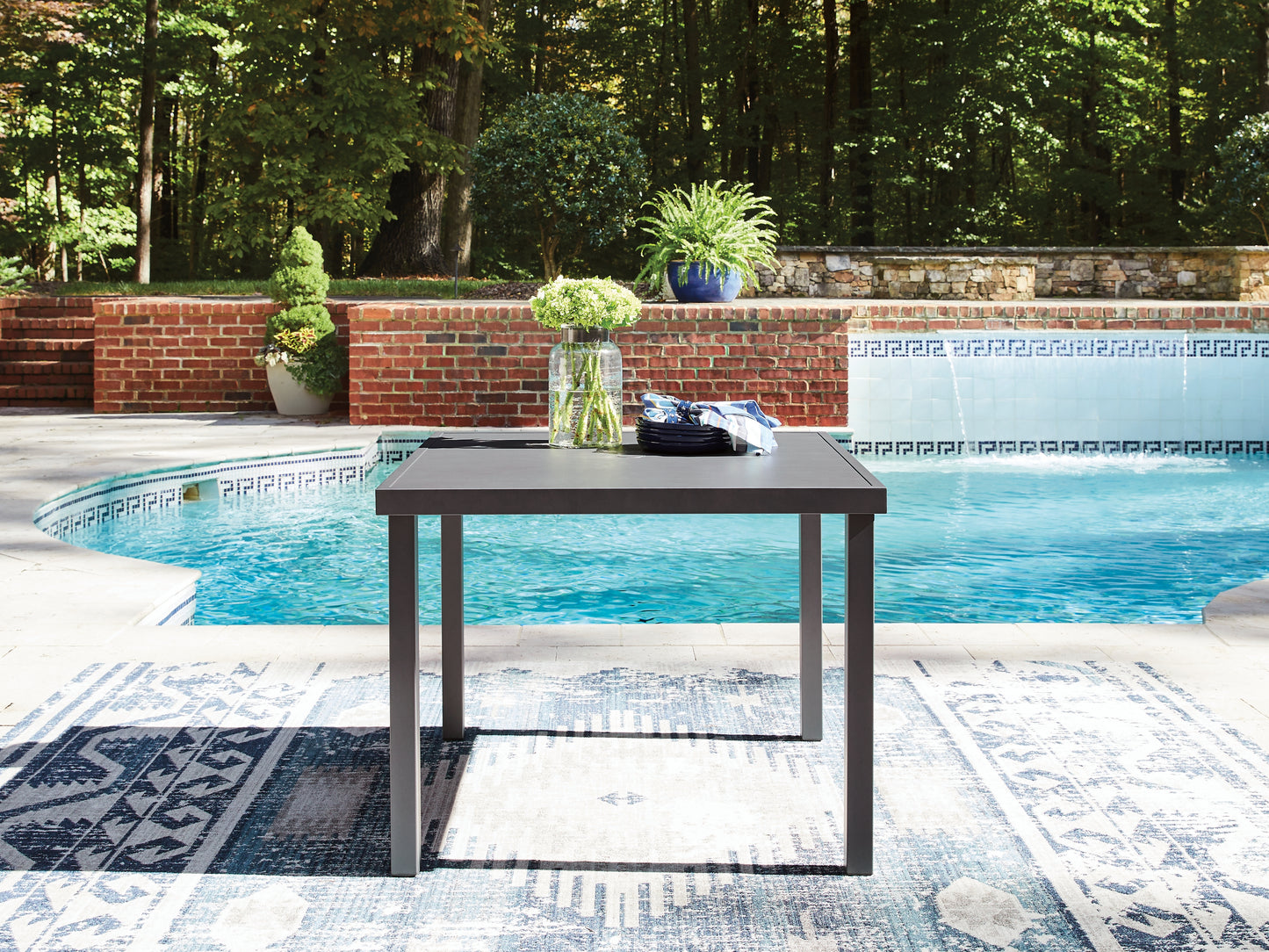 Pines Furniture Outlet - Ashley Furniture - Rocky Creek Outdoor - Square Dining Table w/UMB OPT / Gray - PCP326-615