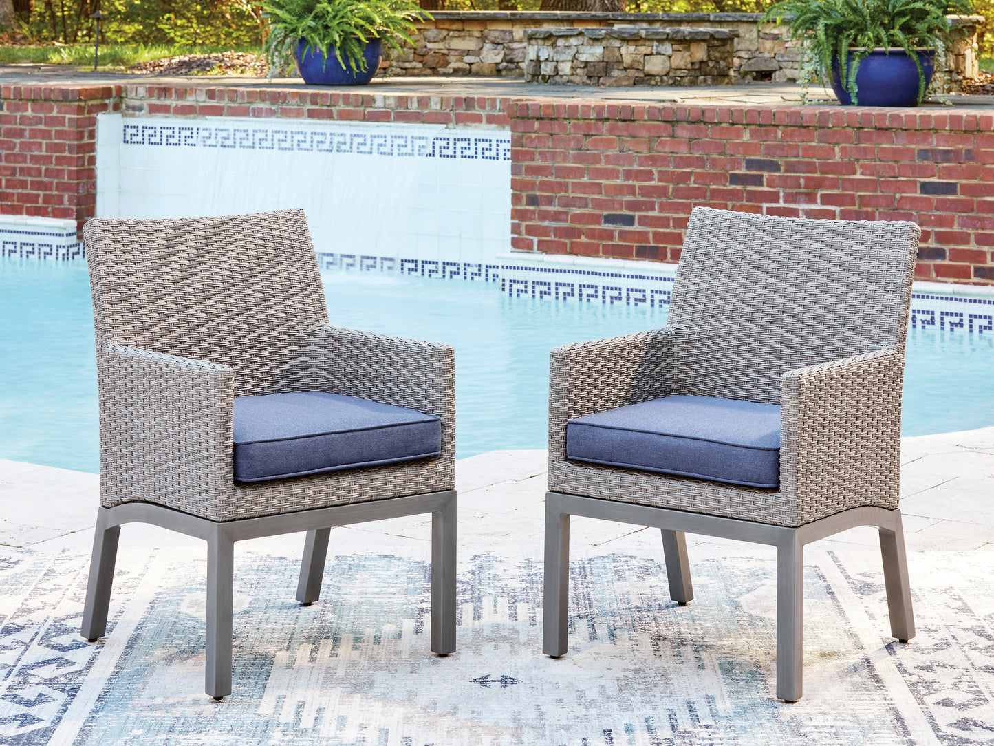 Pines Furniture Outlet - Ashley Furniture - Half Moon Beach Outdoor - Arm Chair With Cushion (Set of 2) / Blue/Gray - PCP418-601A