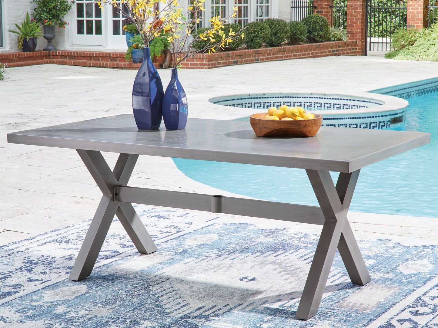 Pines Furniture Outlet - Ashley Furniture - Half Moon Beach Outdoor - RECT Dining Table w/UMB OPT / Gray - PCP418-625