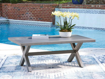 Pines Furniture Outlet - Ashley Furniture - Half Moon Beach Outdoor - Rectangular Cocktail Table / Gray - PCP418-701