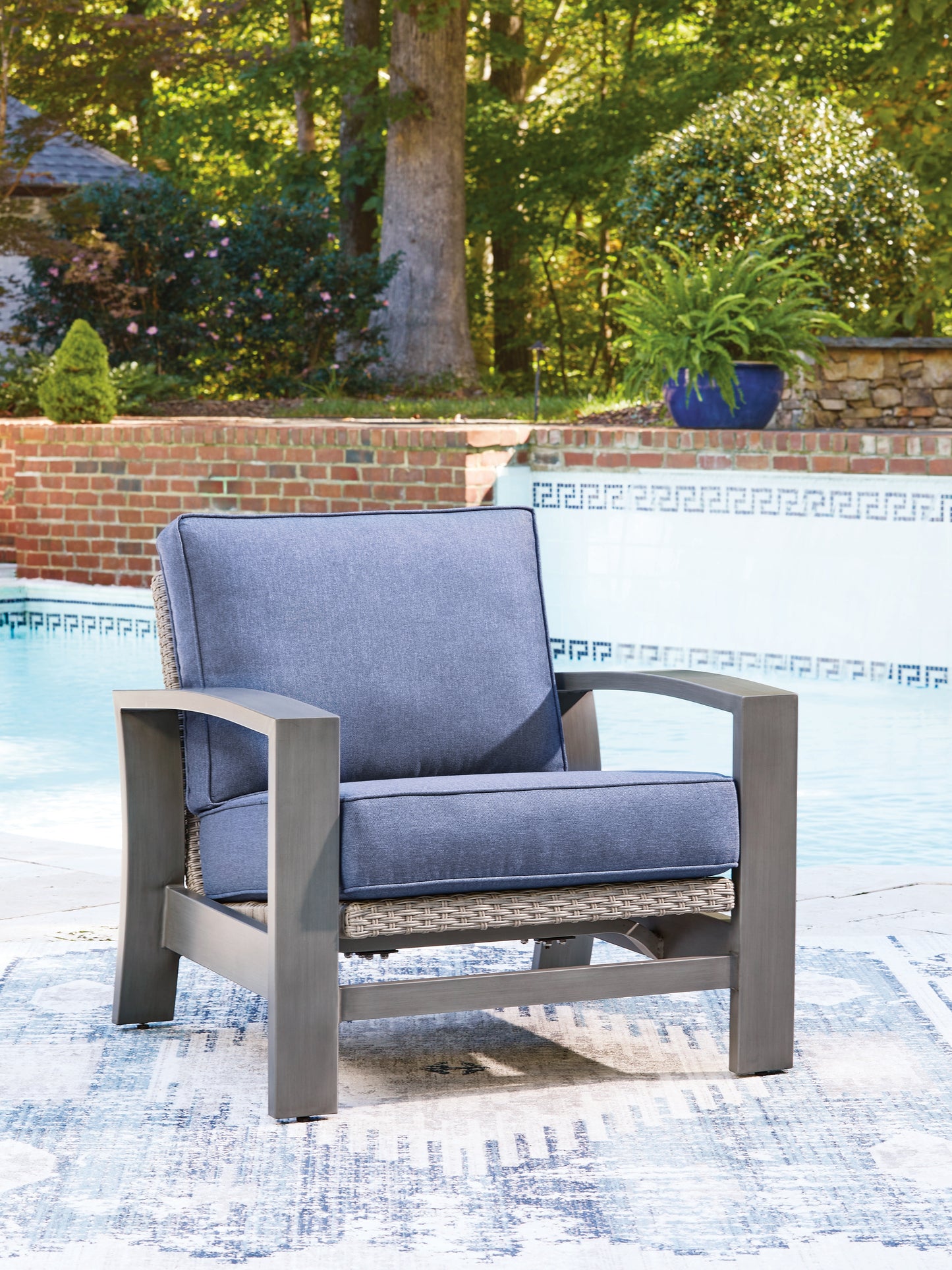 Pines Furniture Outlet - Ashley Furniture - Half Moon Beach Outdoor - Spring Lounge Chair / Blue/Gray - PCP418-820