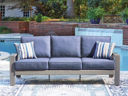 Pines Furniture Outlet - Ashley Furniture - Half Moon Beach Outdoor - Sofa with Cushion / Blue/Gray - PCP418-838