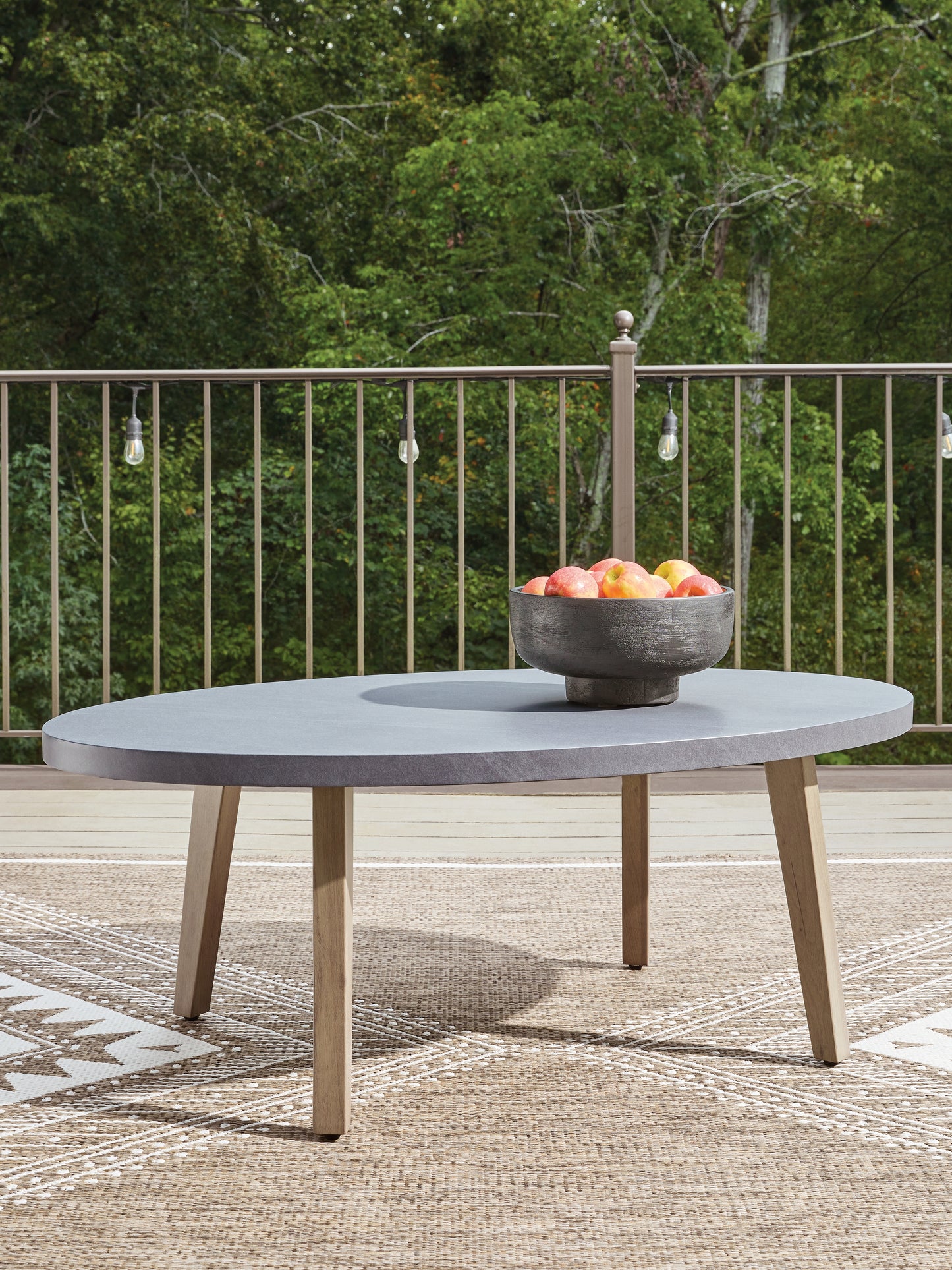 Pines Furniture Outlet - Ashley Furniture - Harmony Headlands Outdoor - Oval Cocktail Table / Natural/Gray - PCP428-701