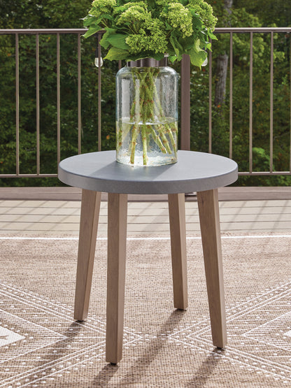 Pines Furniture Outlet - Ashley Furniture - Harmony Headlands Outdoor - Round End Table / Natural/Gray - PCP428-706
