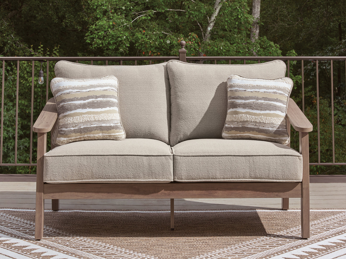 Pines Furniture Outlet - Ashley Furniture - Harmony Headlands Outdoor - Loveseat w/Cushion / Natural/Gray - PCP428-835