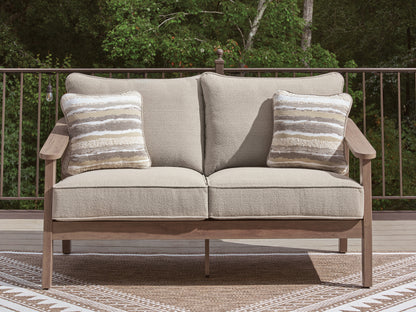 Pines Furniture Outlet - Ashley Furniture - Harmony Headlands Outdoor - Loveseat w/Cushion / Natural/Gray - PCP428-835