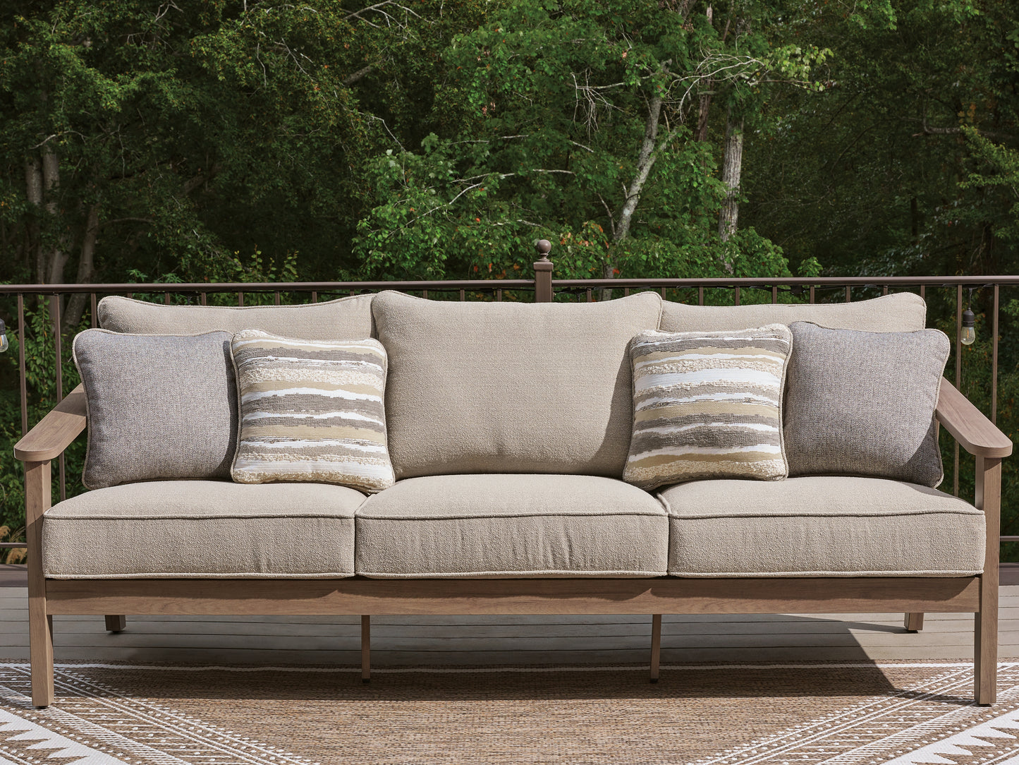 Pines Furniture Outlet - Ashley Furniture - Harmony Headlands Outdoor - Sofa with Cushion / Natural/Gray - PCP428-838
