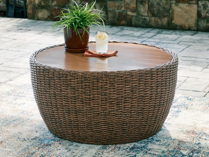 Pines Furniture Outlet - Ashley Furniture - Double Point Outdoor - Round Cocktail Table / Beige - PCP503-708
