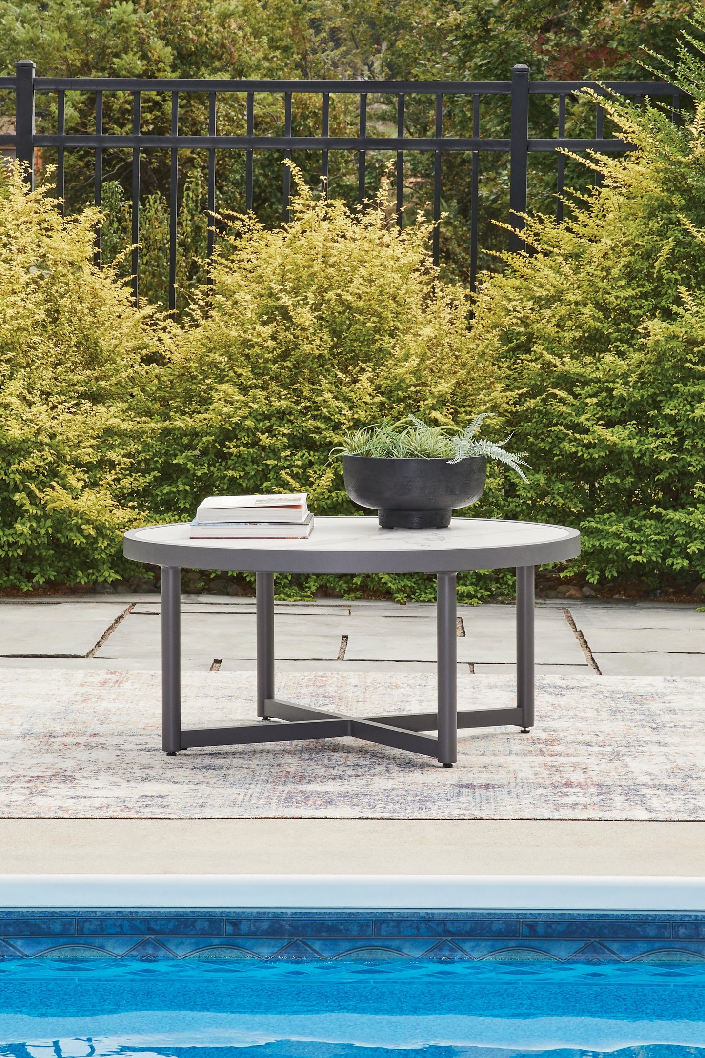Pines Furniture Outlet - Ashley Furniture - Ocean Beach Outdoor - Round Cocktail Table / Gray - PCP510-708