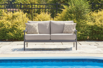 Pines Furniture Outlet - Ashley Furniture - Ocean Beach Outdoor - Loveseat w/Cushion / Gray - PCP510-835
