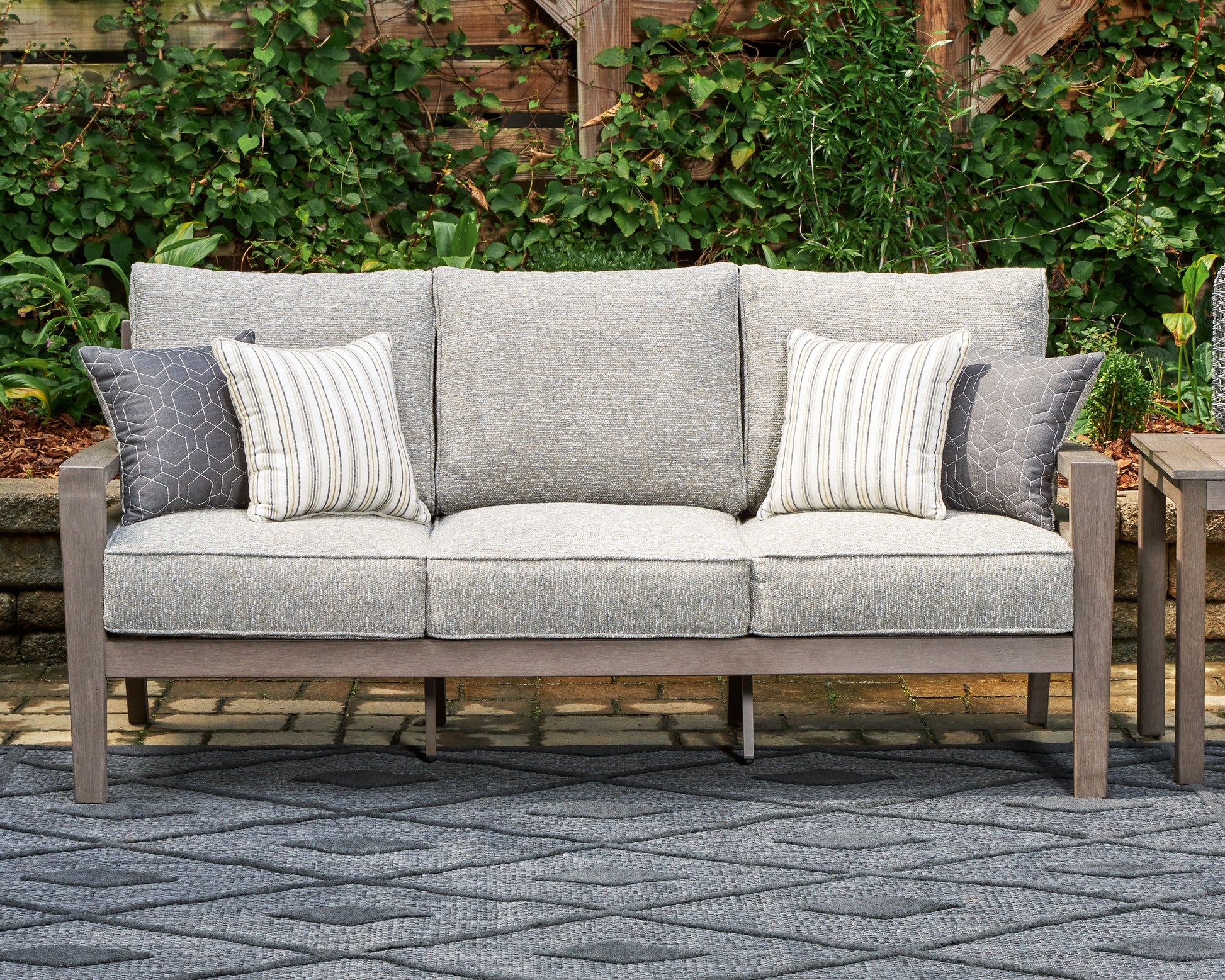 Pines Furniture Outlet - Ashley Furniture - Hillside Barn Outdoor - Loveseat w/Cushion / Gray/Brown - P564-835