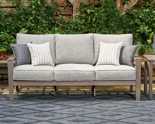 Pines Furniture Outlet - Ashley Furniture - Hillside Barn Outdoor - Loveseat w/Cushion / Gray/Brown - P564-835