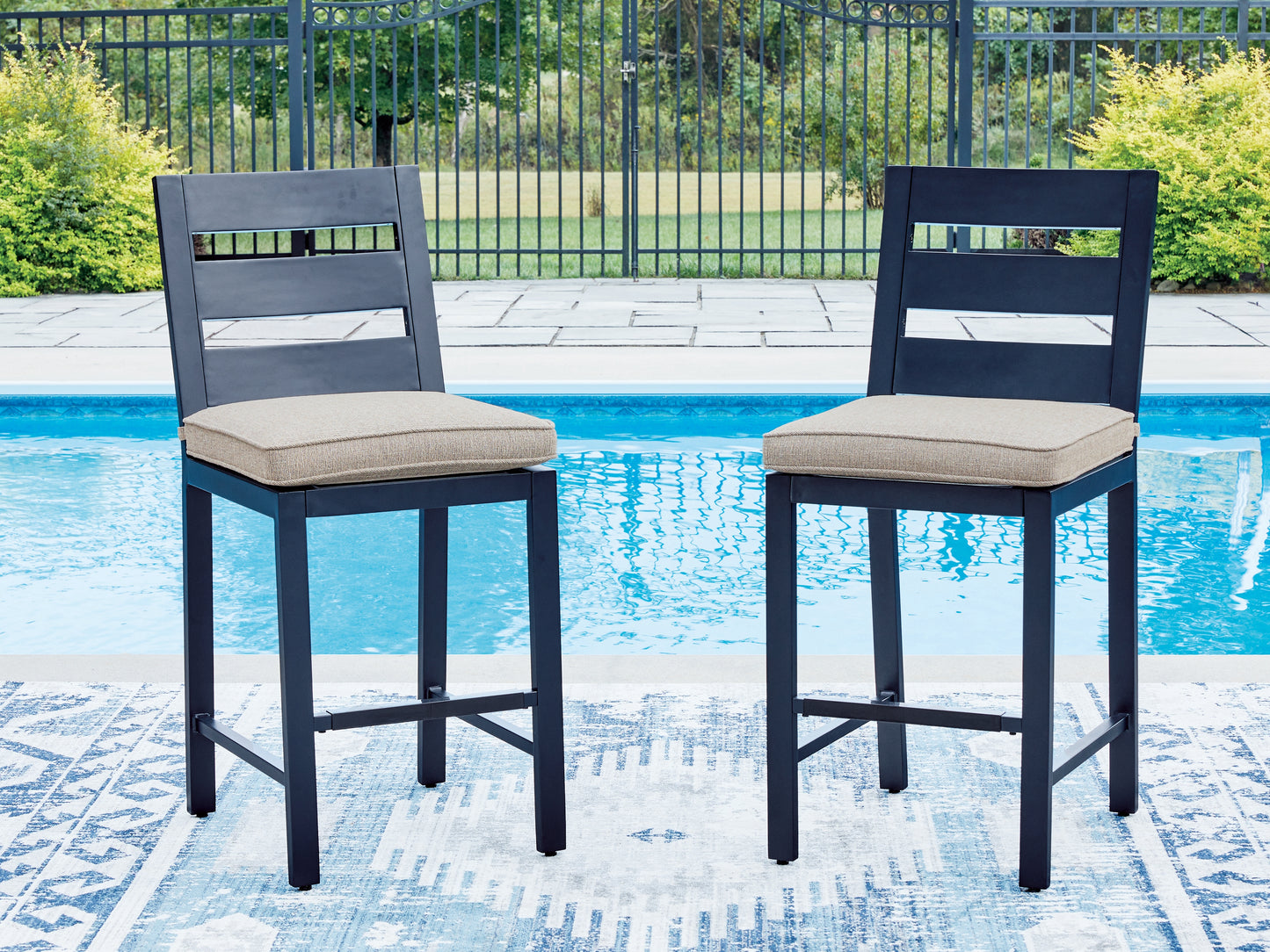 Pines Furniture Outlet - Ashley Furniture - East Beach Outdoor - Barstool (Set of 2) / Navy Blue - PCP587-124