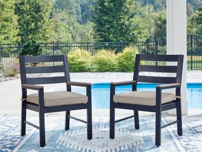 Pines Furniture Outlet - Ashley Furniture - East Beach Outdoor - Arm Chair With Cushion (Set of 2) / Navy Blue/Driftwood - PCP587-601A