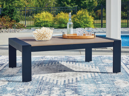 Pines Furniture Outlet - Ashley Furniture - East Beach Outdoor - Rectangular Cocktail Table / Navy Blue/Driftwood - PCP587-701