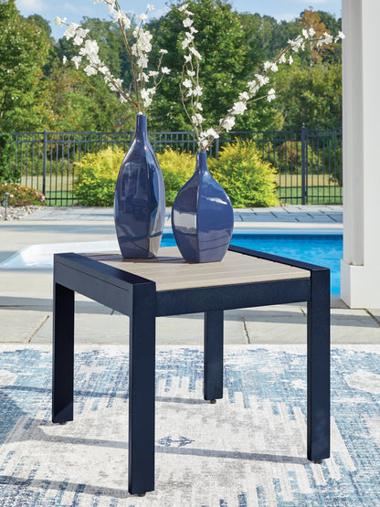 Pines Furniture Outlet - Ashley Furniture - East Beach Outdoor - Rectangular End Table / Navy Blue/Driftwood - PCP587-703