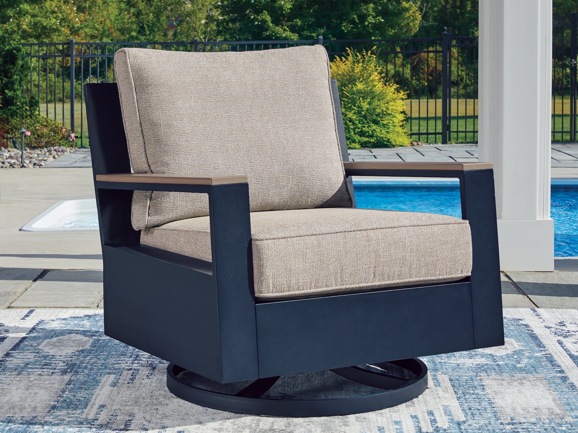 Pines Furniture Outlet - Ashley Furniture - East Beach Outdoor - Swivel Glider Chair w/Cushion - PCP587-821