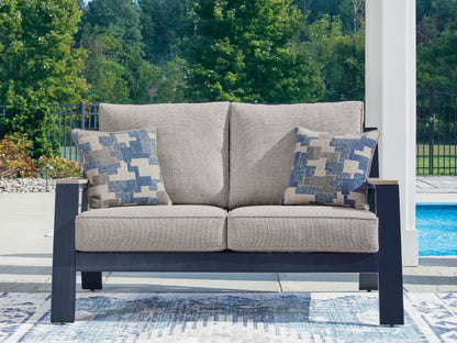 Pines Furniture Outlet - Ashley Furniture - East Beach Outdoor - Loveseat w/Cushion / Navy Blue/Driftwood - PCP587-835