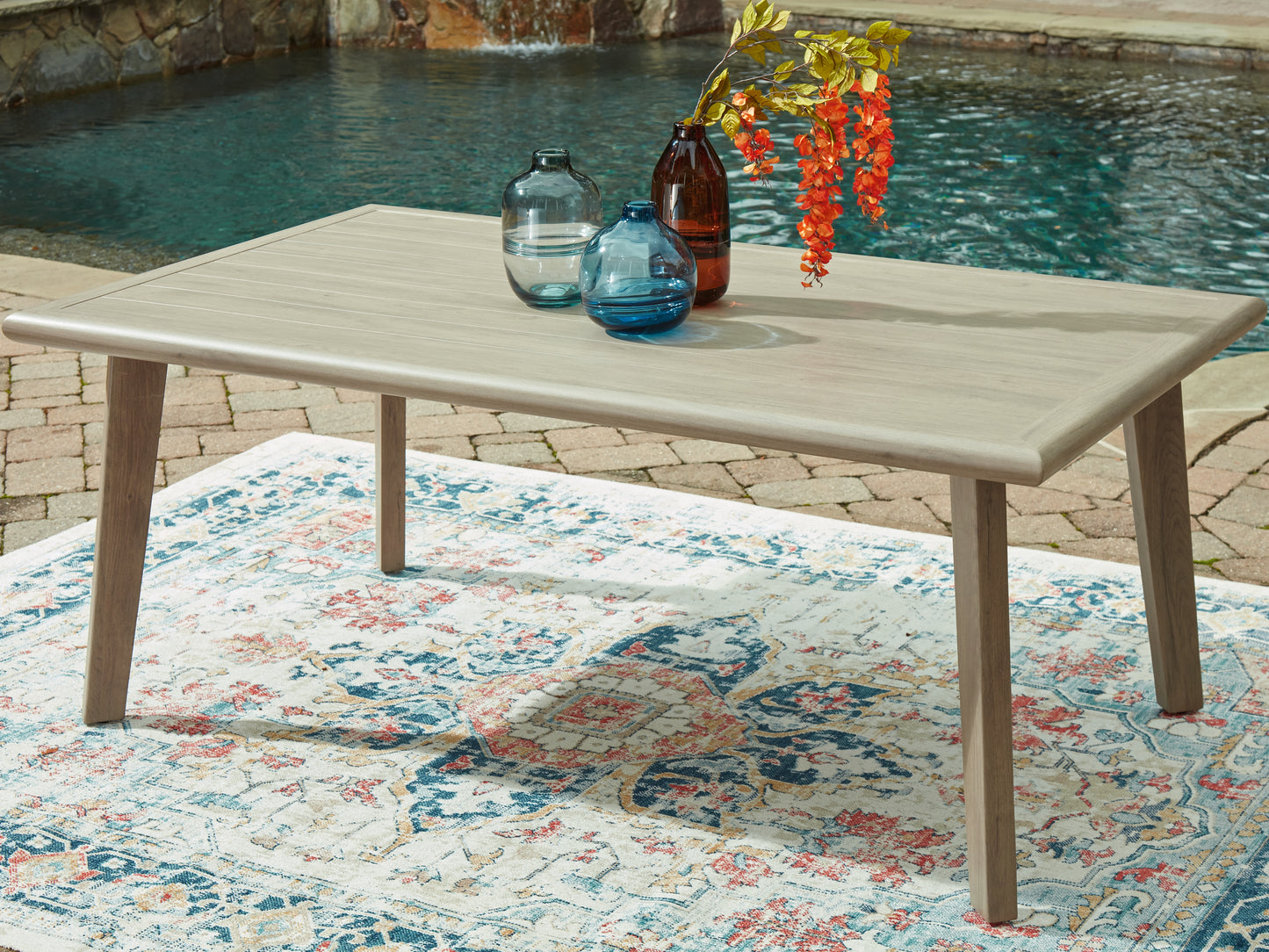 Pines Furniture Outlet - Ashley Furniture - Cliff Trails Outdoor - RECT Dining Table w/UMB OPT / Beige - PCP690-625
