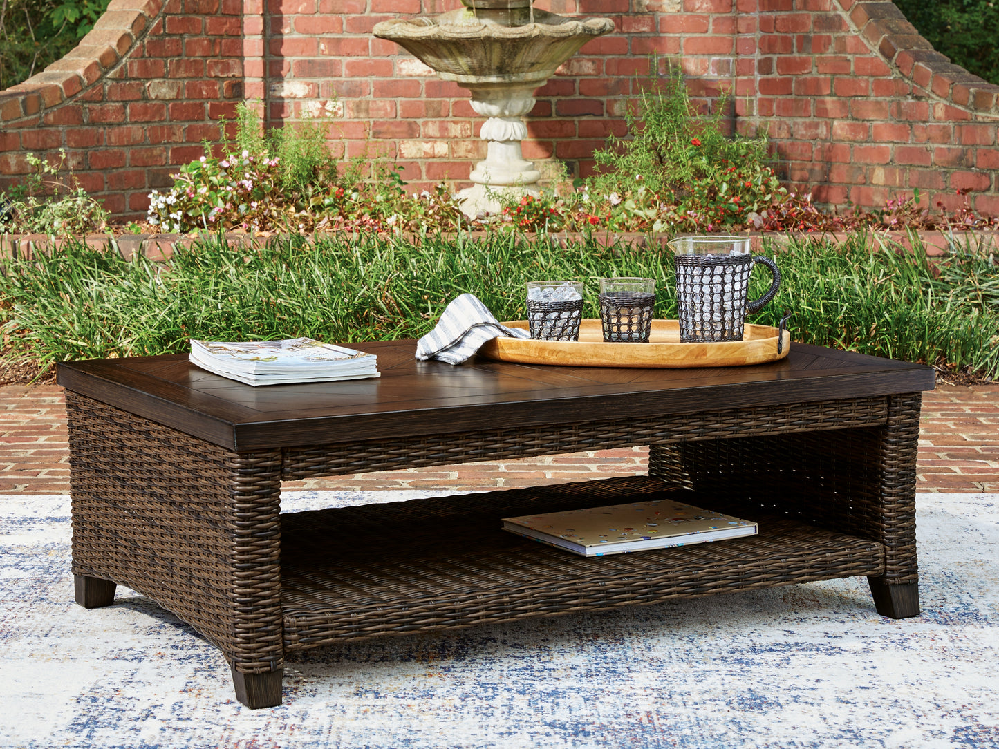 Pines Furniture Outlet - Ashley Furniture - Monterey Point Outdoor - Rectangular Cocktail Table / Dark Brown - PCP760-701
