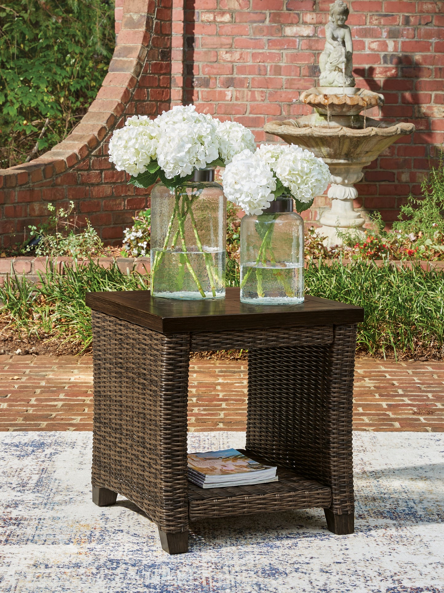 Pines Furniture Outlet - Ashley Furniture - Monterey Point Outdoor - Square End Table / Dark Brown - PCP760-702