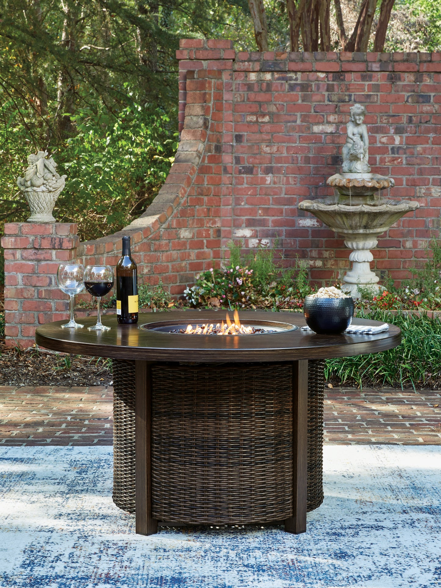 Pines Furniture Outlet - Ashley Furniture - Monterey Point Outdoor - Round Fire Pit Table / Dark Brown - PCP760-776