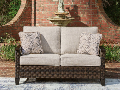 Pines Furniture Outlet - Ashley Furniture - Monterey Point Outdoor - Loveseat w/Cushion / Dark Brown - PCP760-835