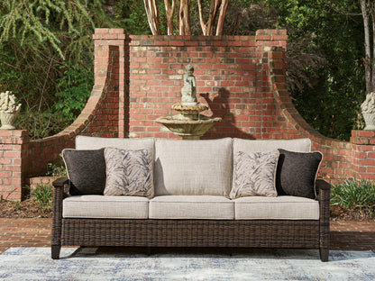 Pines Furniture Outlet - Ashley Furniture - Monterey Point Outdoor - Sofa with Cushion / Dark Brown - PCP760-838