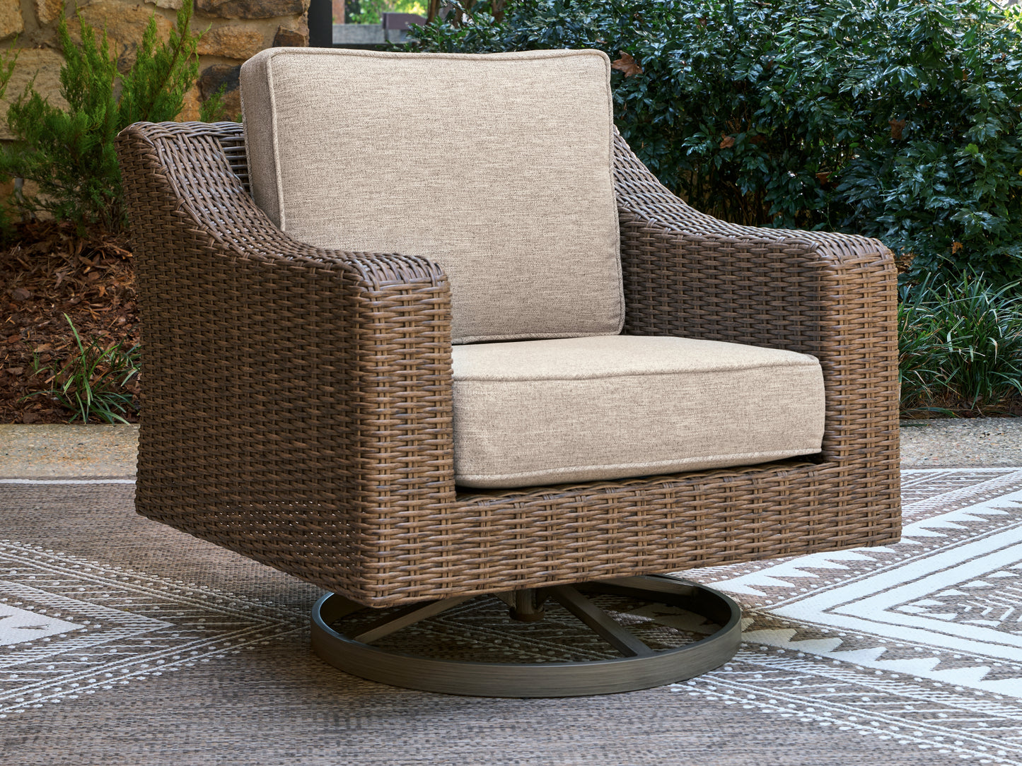 Pines Furniture Outlet - Ashley Furniture - Laguna Heights Outdoor - Swivel Lounge w/ Cushion / Beige - PCP790-821