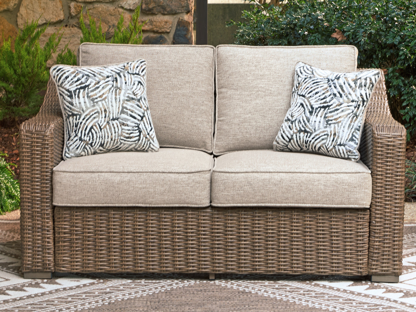 Pines Furniture Outlet - Ashley Furniture - Laguna Heights Outdoor - Loveseat w/Cushion / Beige - PCP790-835