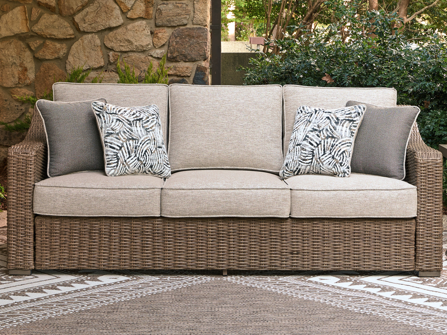 Pines Furniture Outlet - Ashley Furniture - Laguna Heights Outdoor - Sofa with Cushion / Beige - PCP790-838