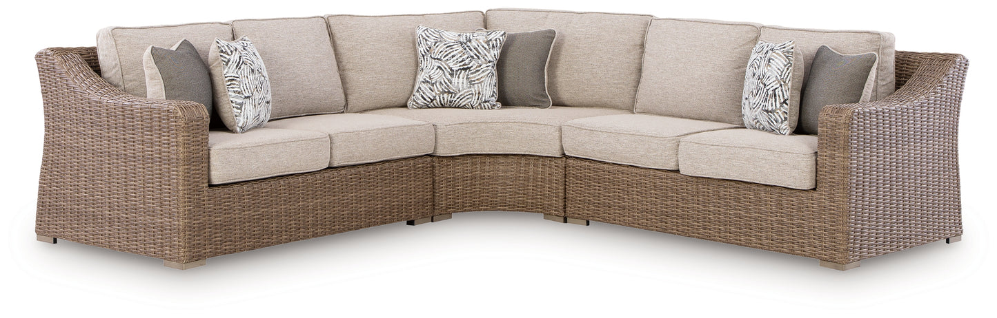 Pines Furniture Outlet - Ashley Furniture - Laguna Heights Outdoor - 3-Piece Outdoor Sectional / Beige - PCP790P1
