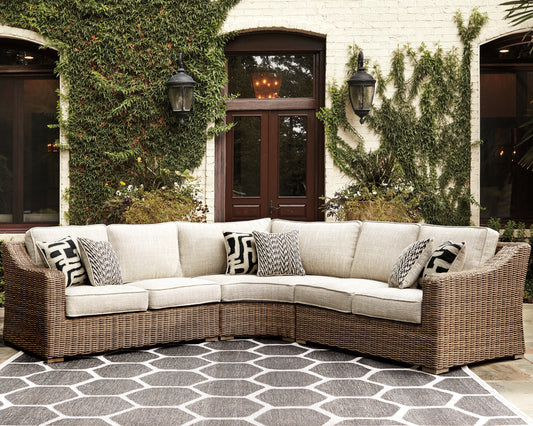 Pines Furniture Outlet - Ashley Furniture - Beachcroft Outdoor - 5-Piece Outdoor Sectional / Black/Light Gray - P792P6
