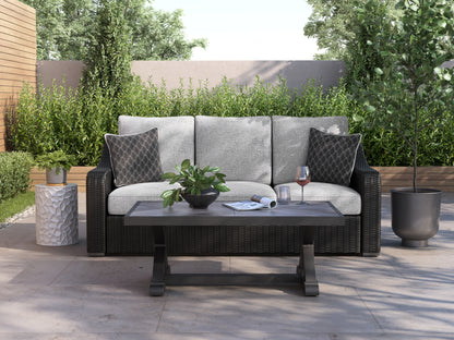 Pines Furniture Outlet - Ashley Furniture - Beachcroft Outdoor - Sofa with Cushion / Black/Light Gray - P792-838