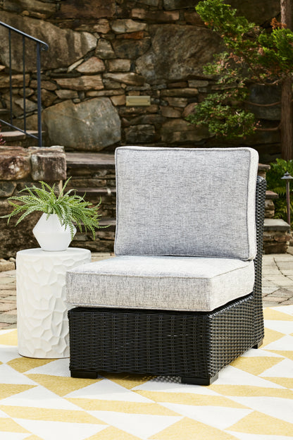 Pines Furniture Outlet - Ashley Furniture - Beachcroft Outdoor - Armless Chair w/Cushion / Black/Light Gray - P792-846