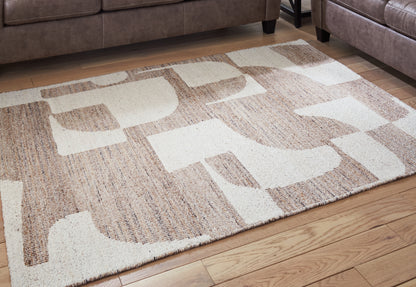 Pines Furniture Outlet - Ashley Furniture - Brynnfield Rug - 5' x 7' Rug / Beige/Brown - R406372